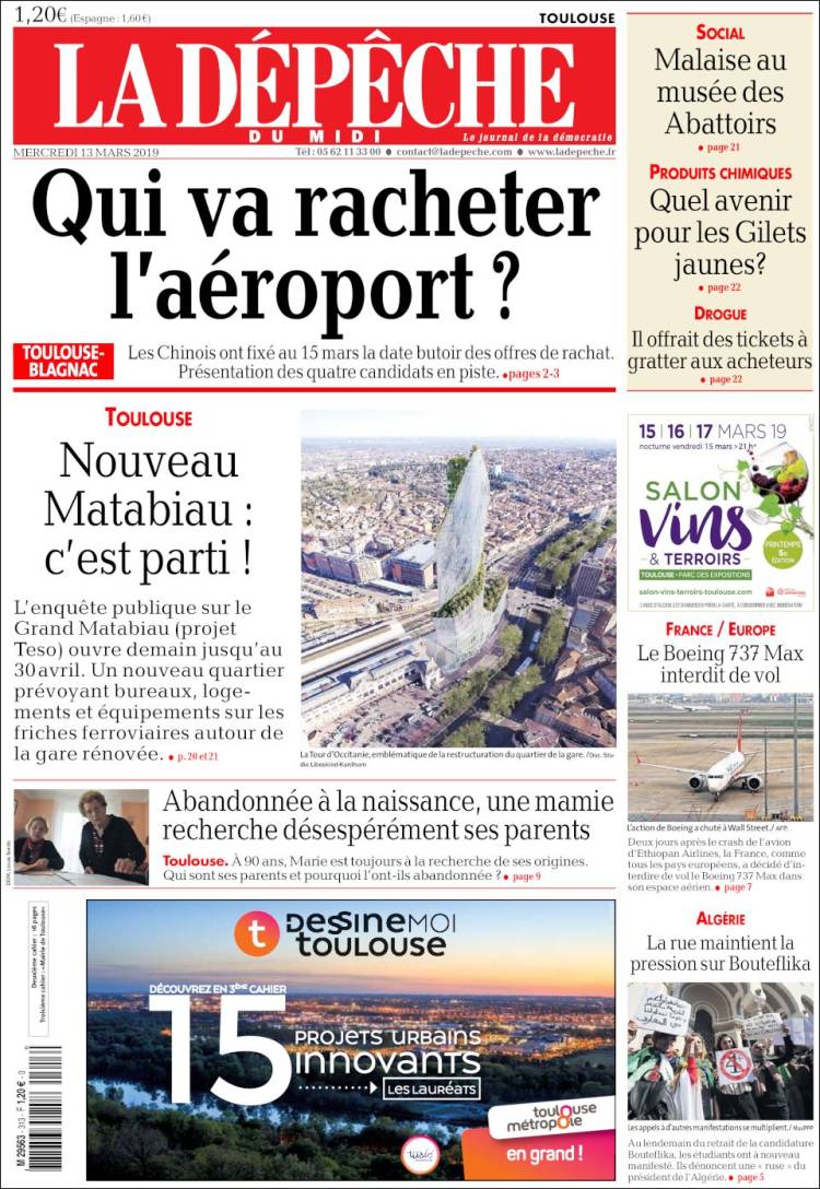 Portada de La Dépêche du Midi (Francia)