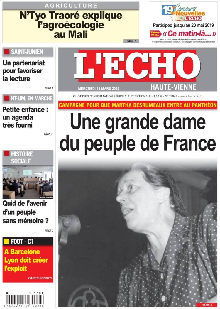 Portada de L'Echo de la Haute-Vienne (Francia)