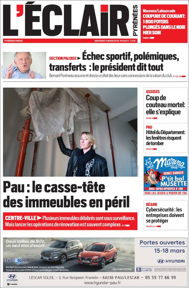 Portada de L'Eclair des Pyrénées (Francia)