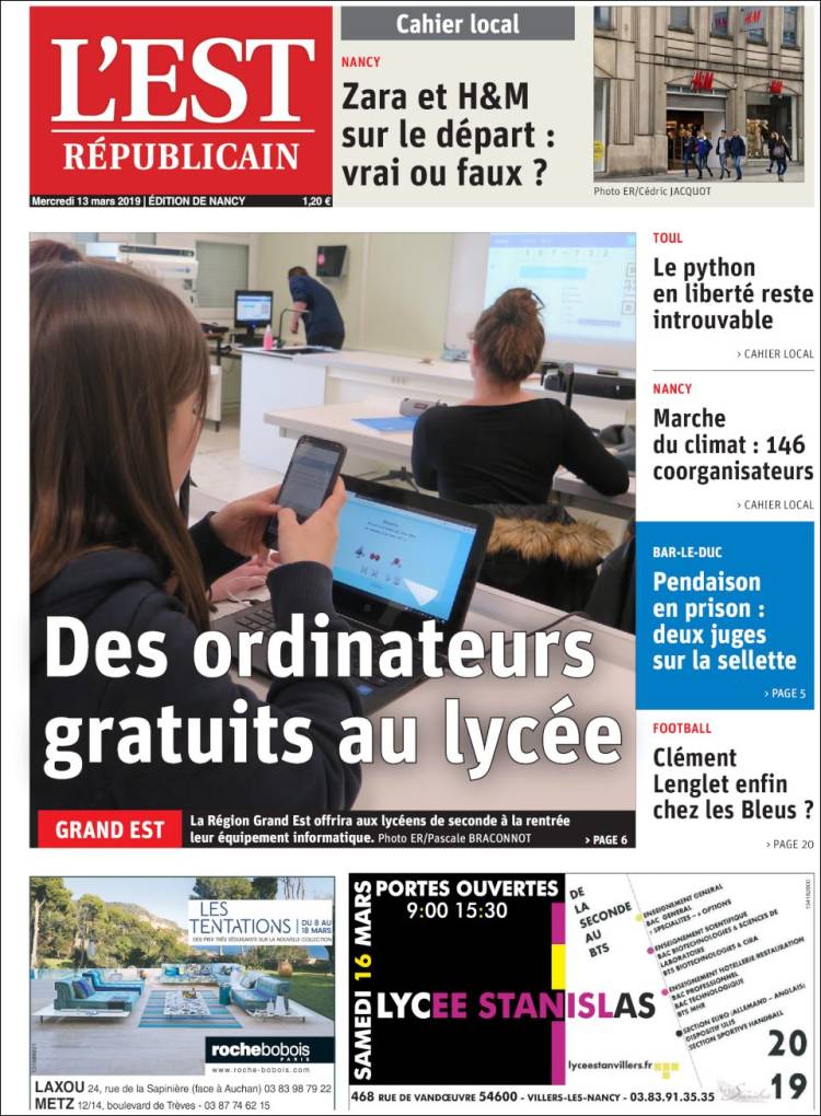 Portada de L'Est Republicain (Francia)