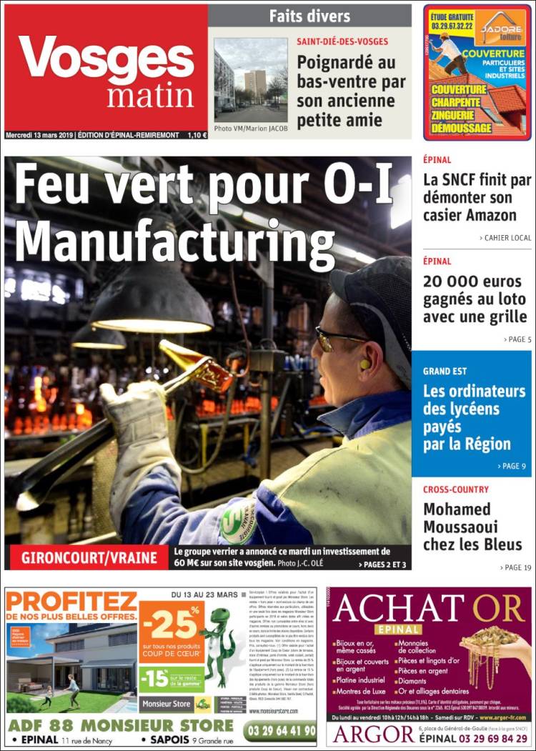 Portada de Vosges Matin (Francia)