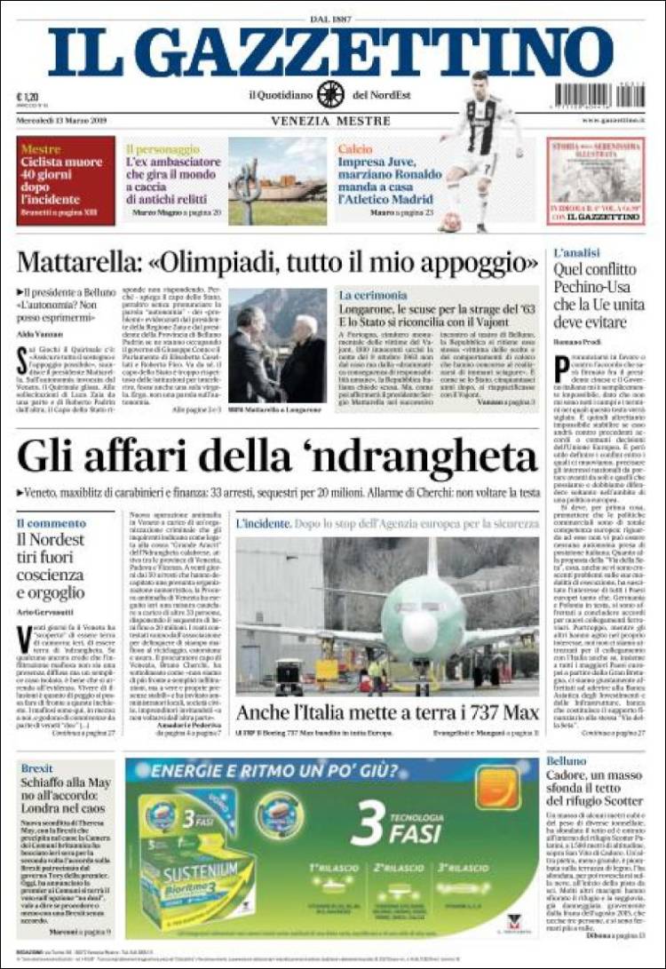 Portada de Il Gazzettino (Italia)