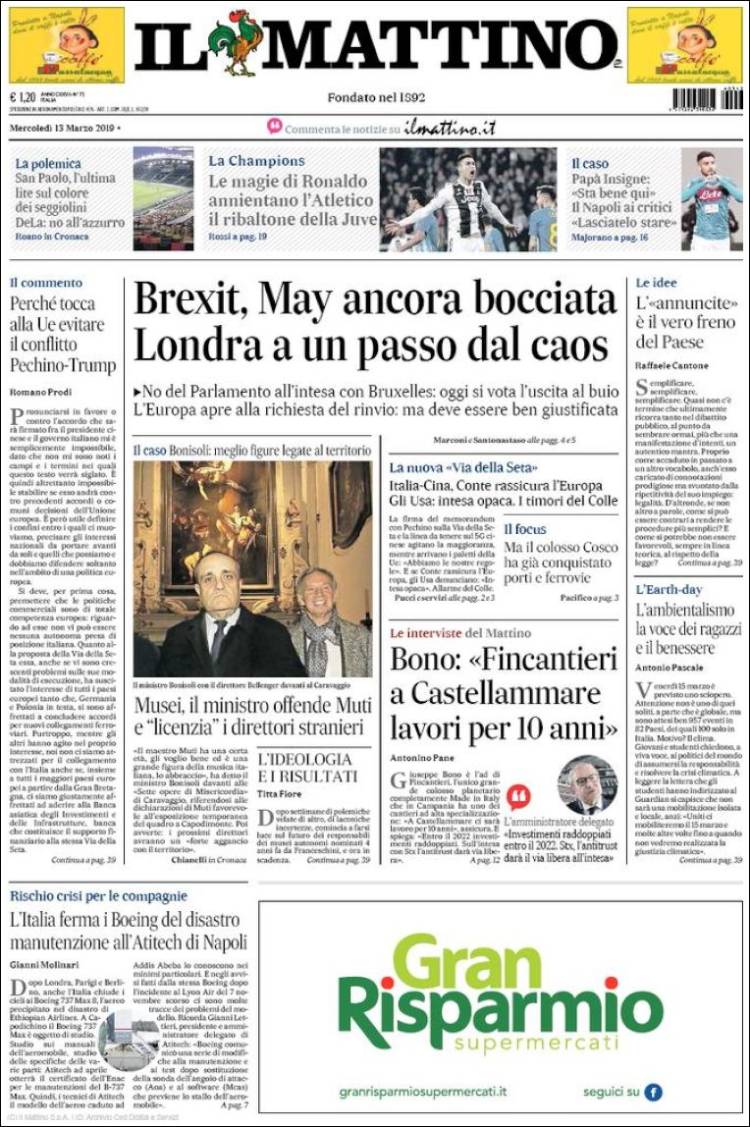 Portada de Il Mattino (Italia)