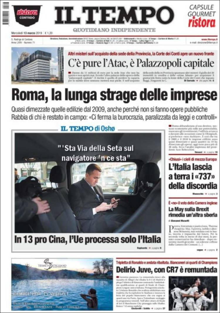 Portada de Il Tempo (Italia)