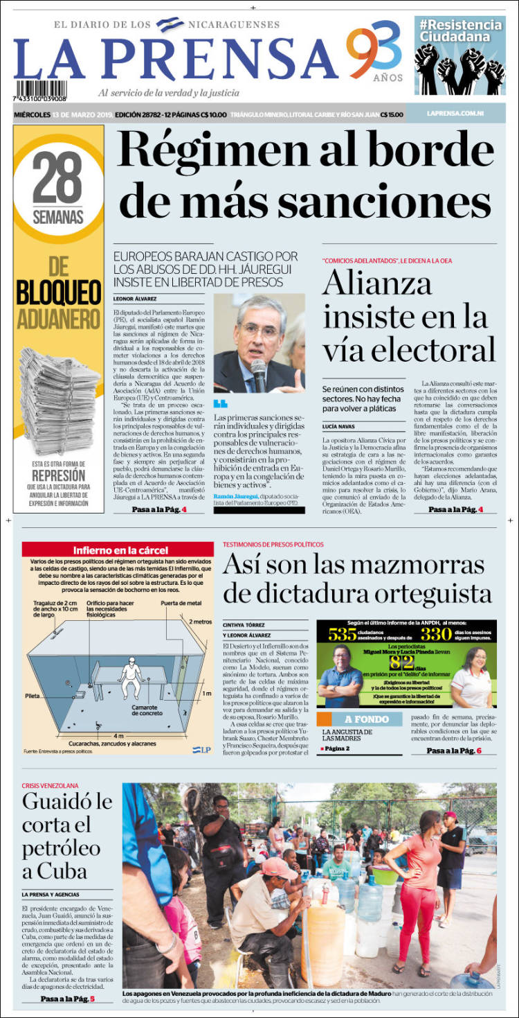 Portada de La Prensa (Nicaragua)