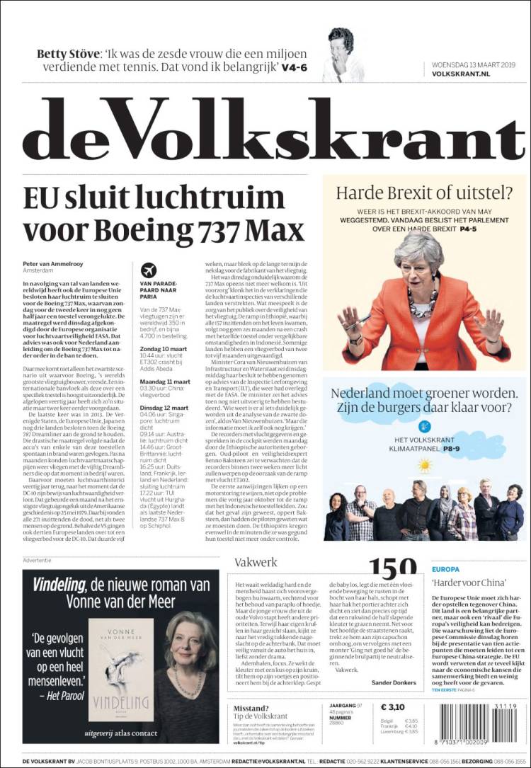 Portada de De Volkskrant (Pa&iacute;ses Bajos)