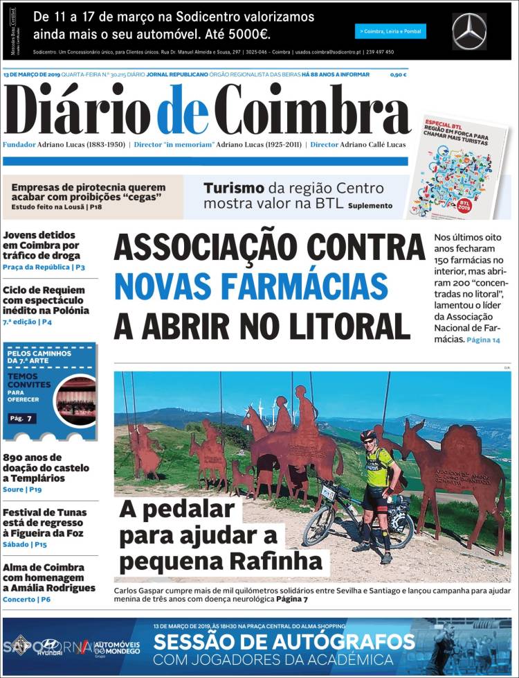 Portada de Diário de Coimbra (Portugal)