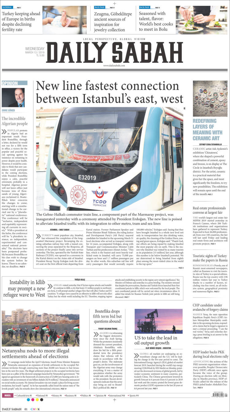 Portada de Daily Sabah (Turqu&iacute;a)