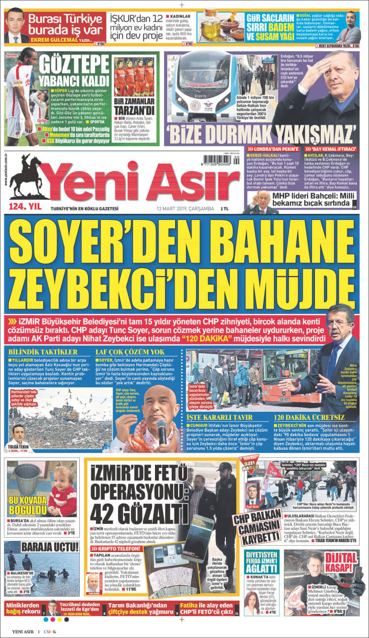 Portada de Yeni Asır (Turqu&iacute;a)