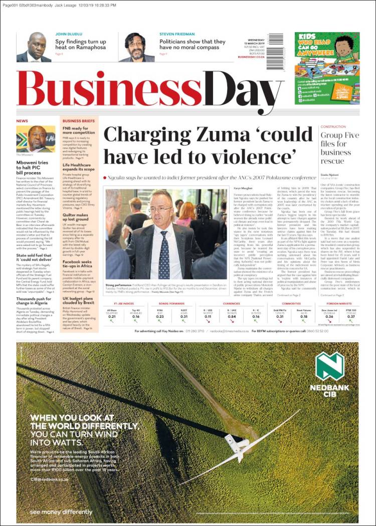 Portada de Business Day (Sud&aacute;frica)
