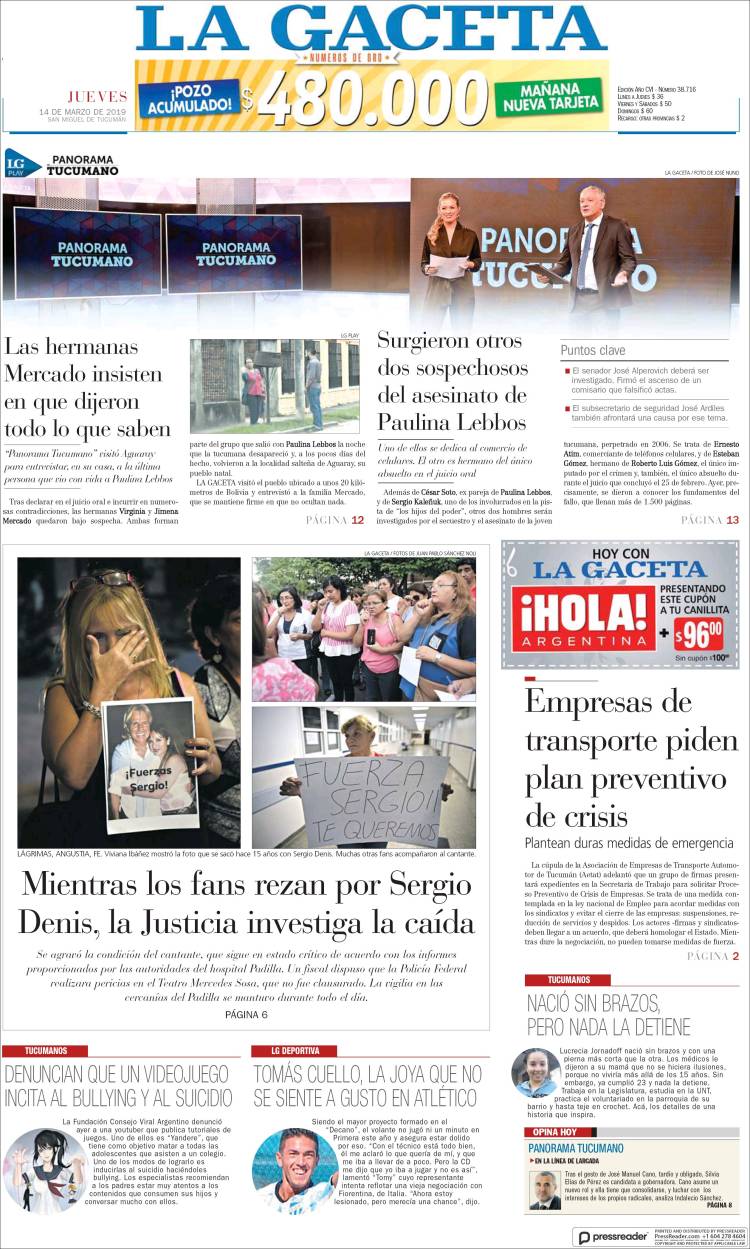 Portada de La Gaceta (Argentina)