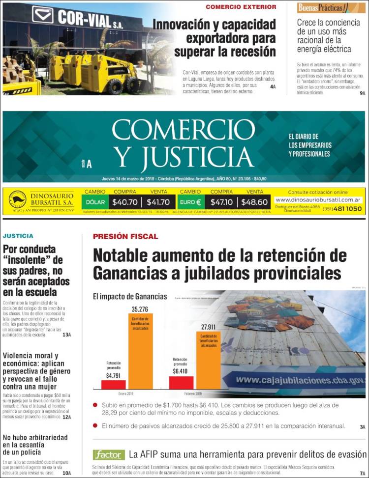 Portada de Comercio y Justicia (Argentina)