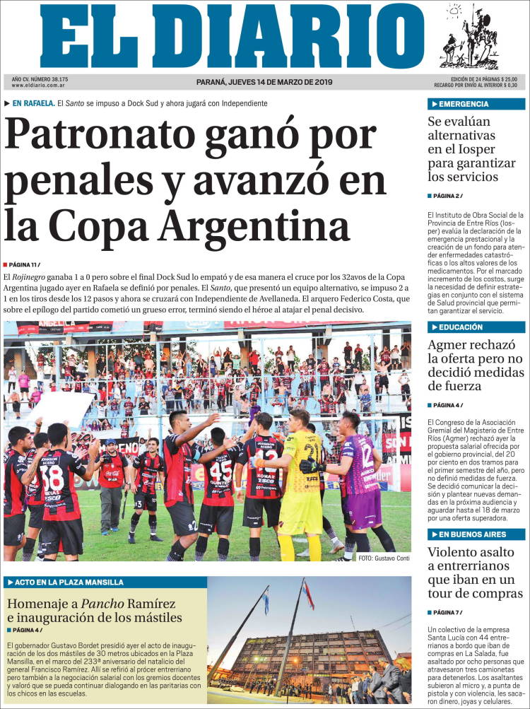 Portada de El Diario de Paraná (Argentina)