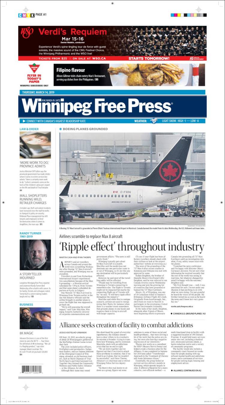 Portada de Winnipeg Free Press (Canadá)