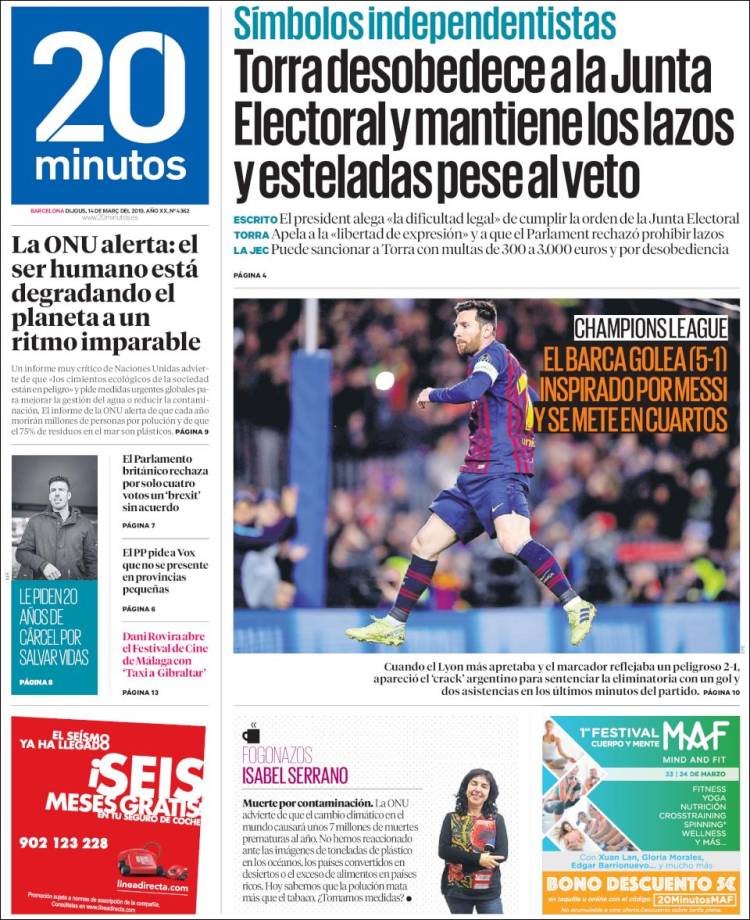 Portada de 20 Minutos - Barcelona (España)