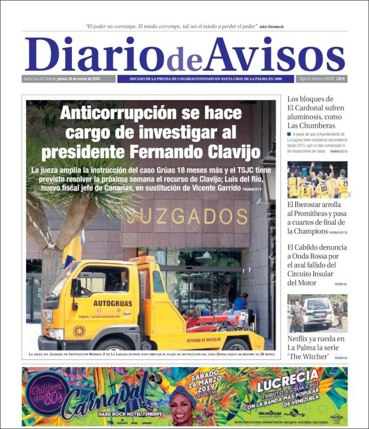 Portada de Diarios de Avisos (España)