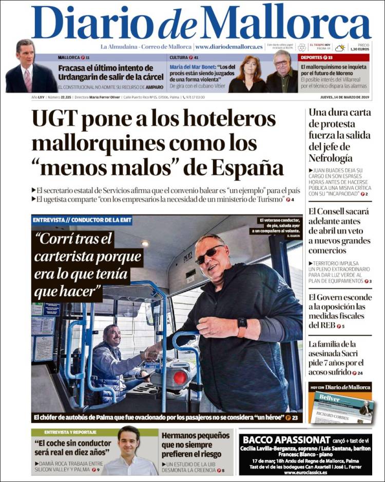 Portada de Diario de Mallorca (España)