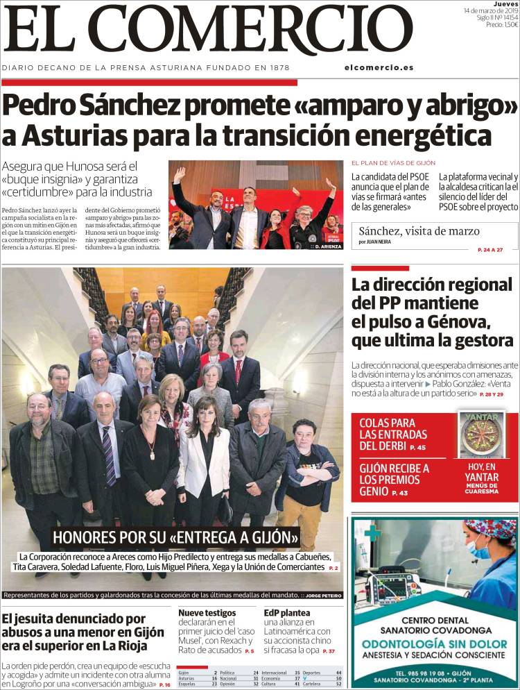 Portada de El Comercio - Gijón (España)