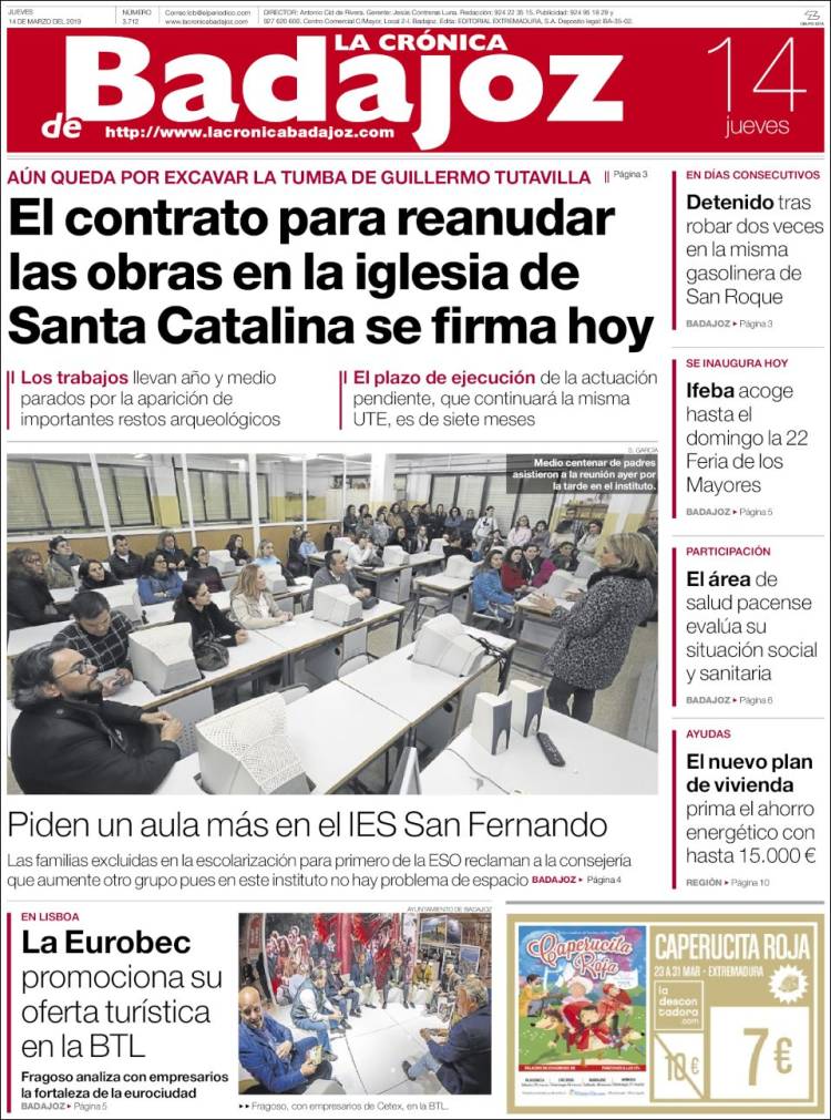 Portada de El Periódico de Extremadura (España)