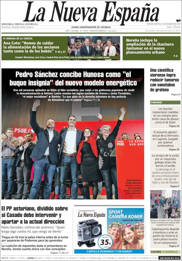 Portada de La Nueva España (España)