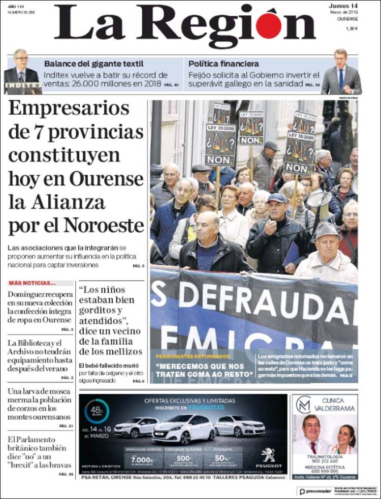 Portada de La Región de Ourense (España)