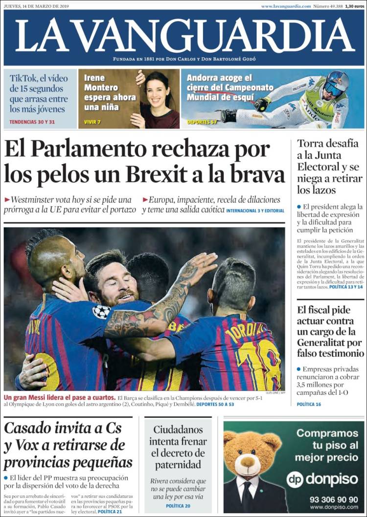 Portada de La Vanguardia (España)