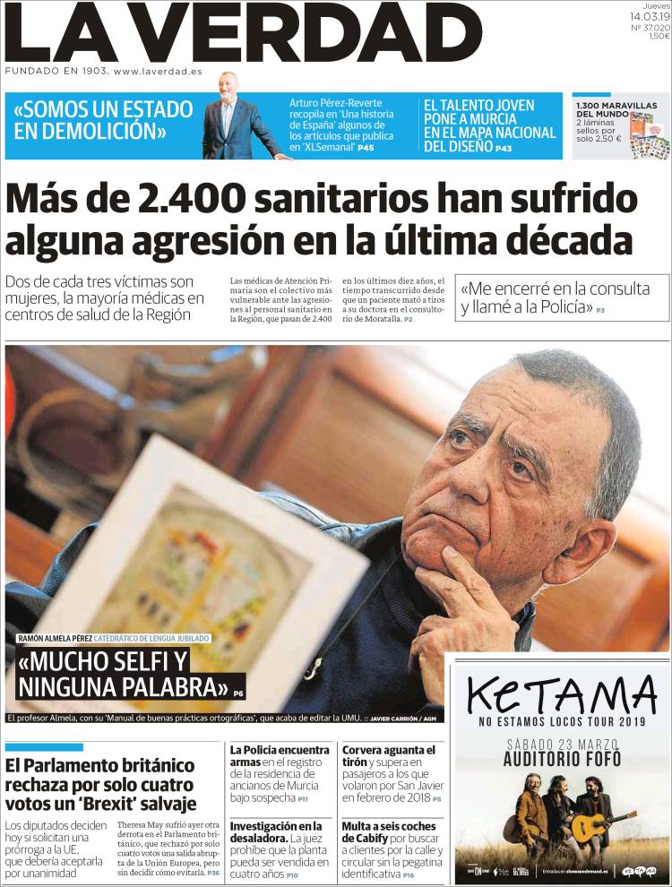 Portada de La Verdad de Murcia (España)