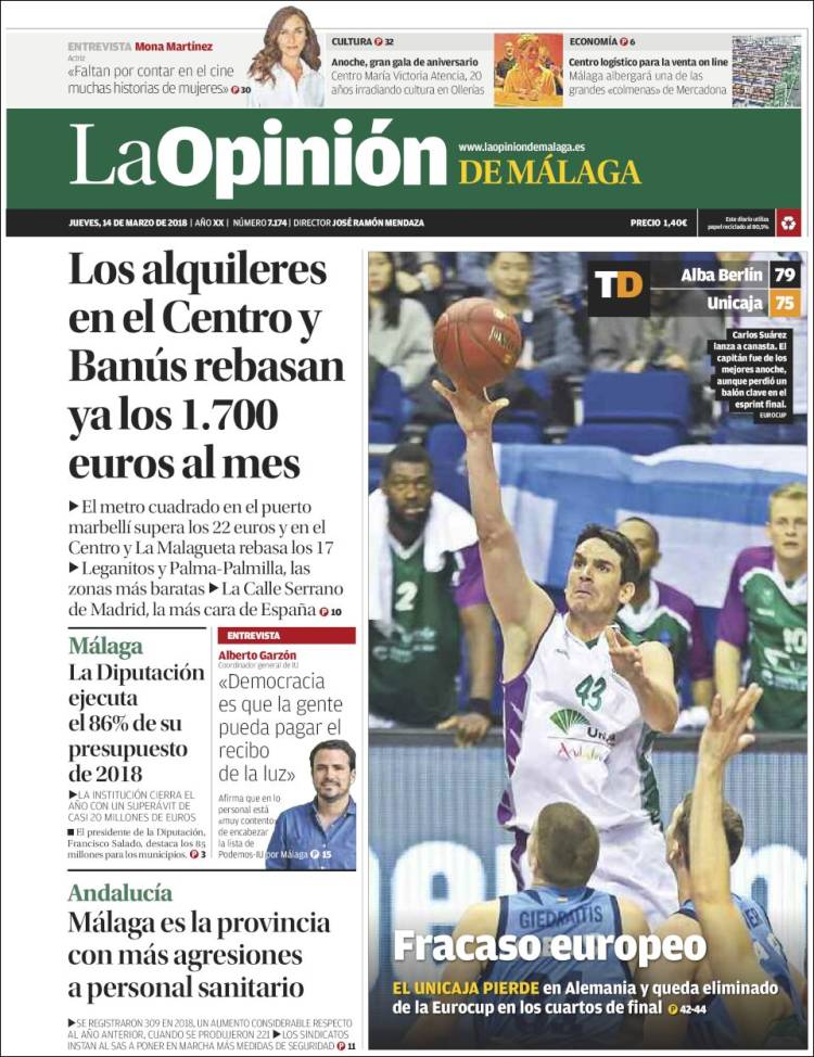 Portada de La Opinión de Málaga (España)