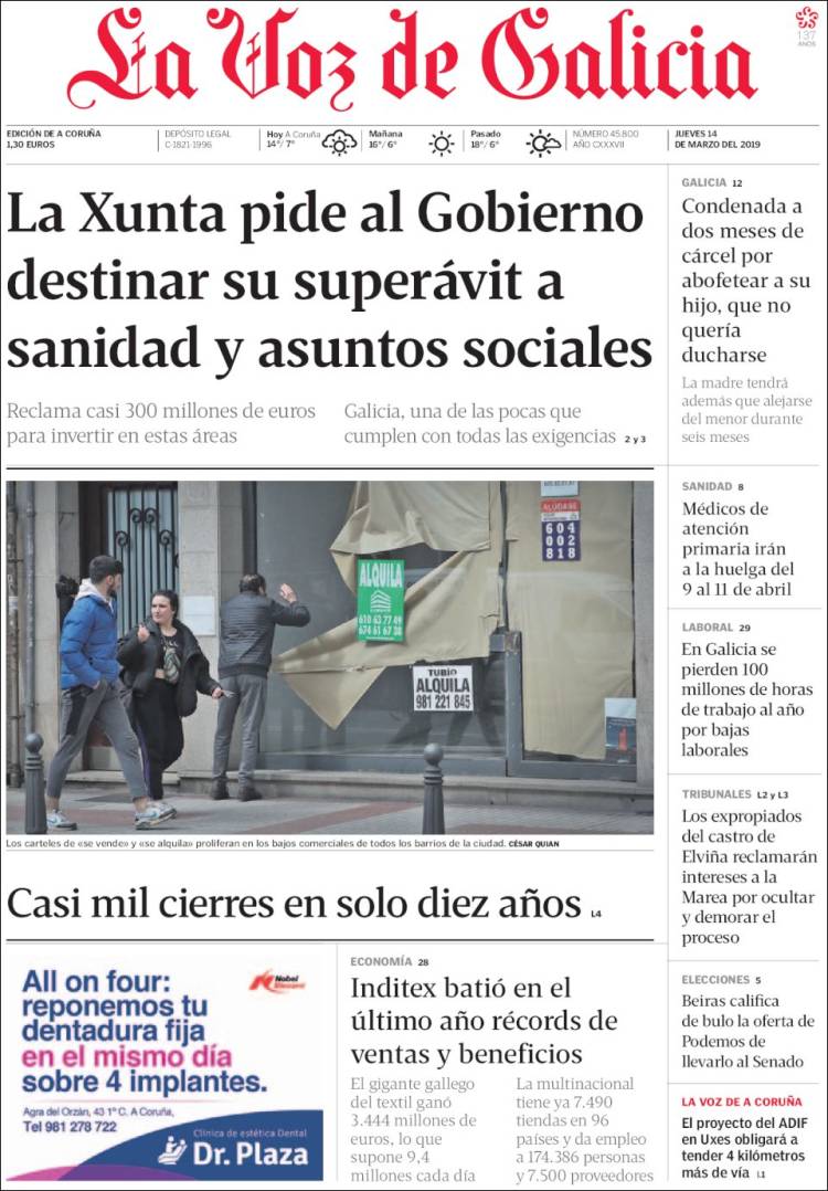 Portada de La Voz de Galicia (España)