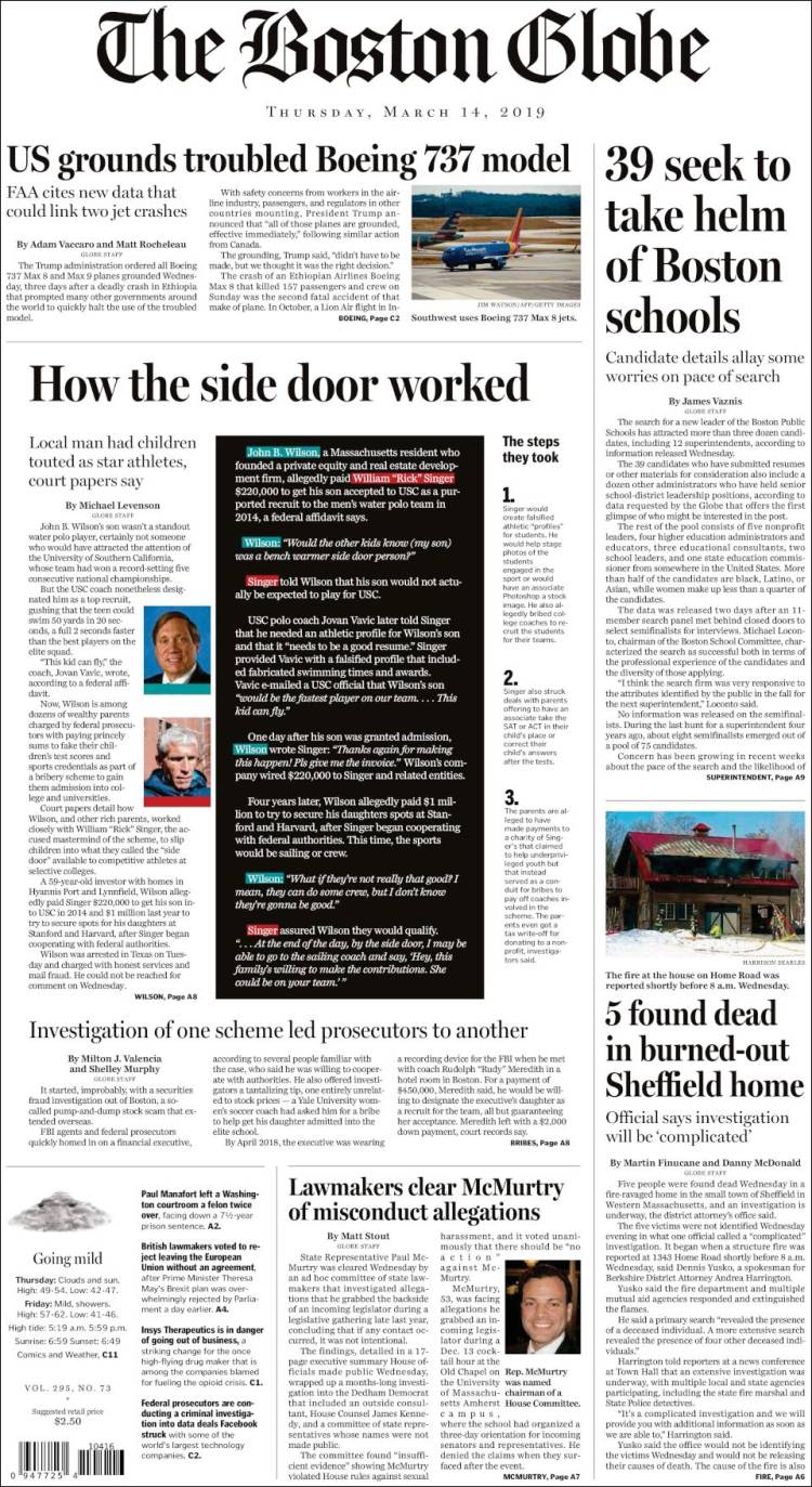 Portada de Boston Globe (USA)