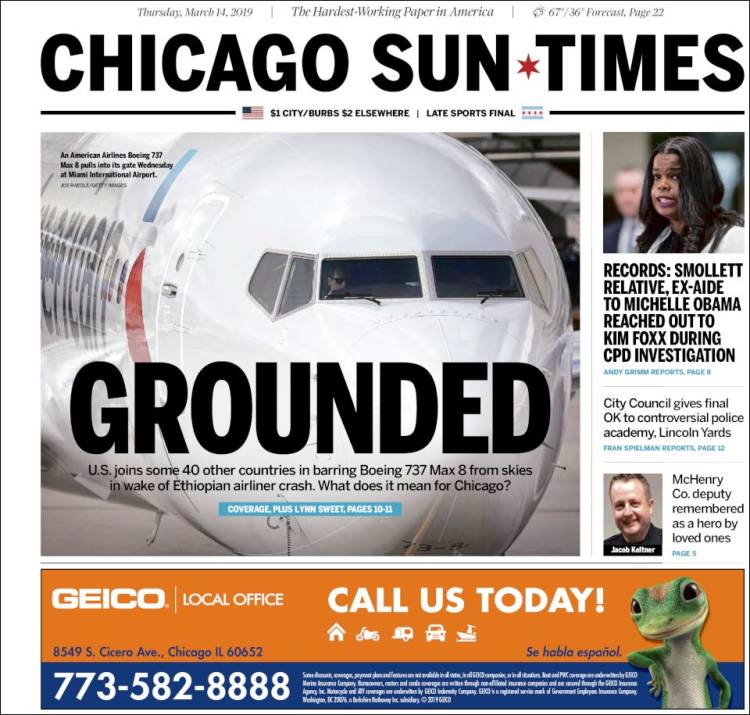 Portada de Chicago Sun-Times (USA)