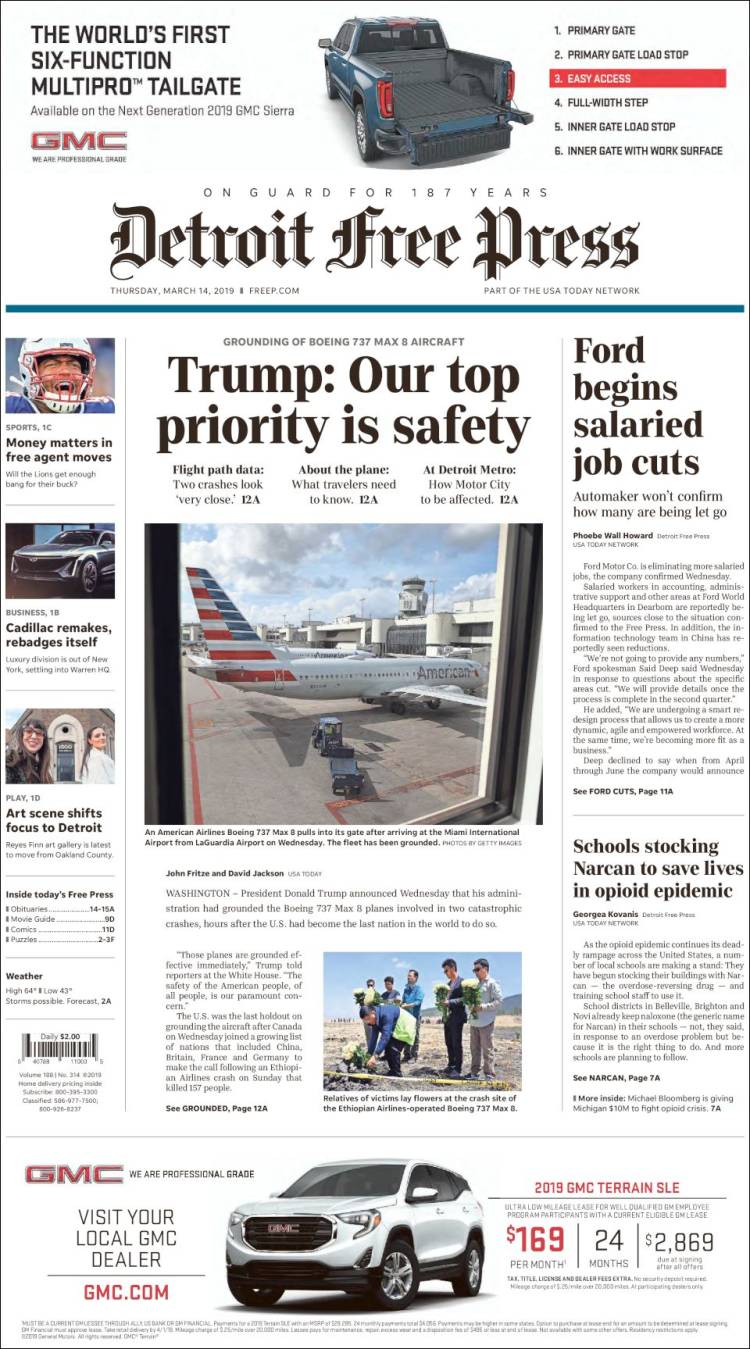 Portada de Detroit Free Press (USA)