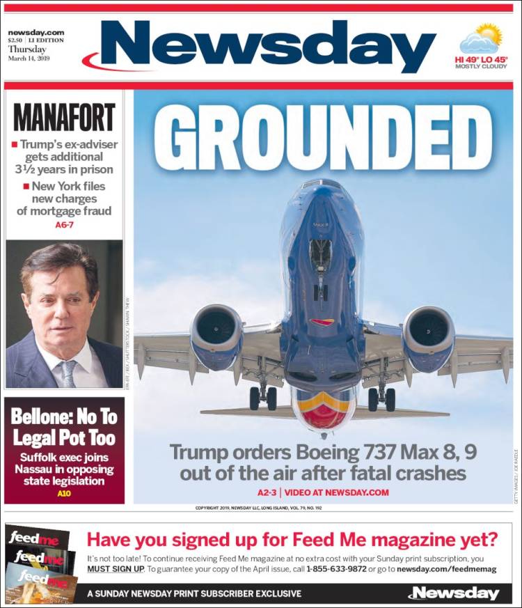 Portada de Newsday (USA)