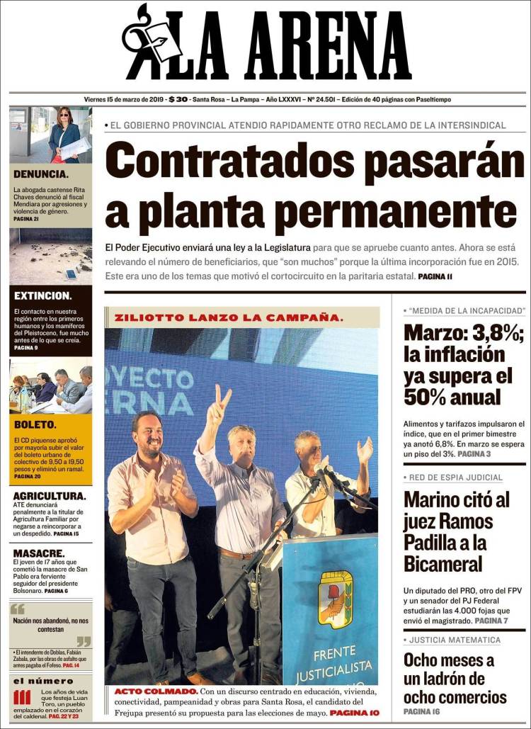 Portada de Diario La Arena (Argentina)