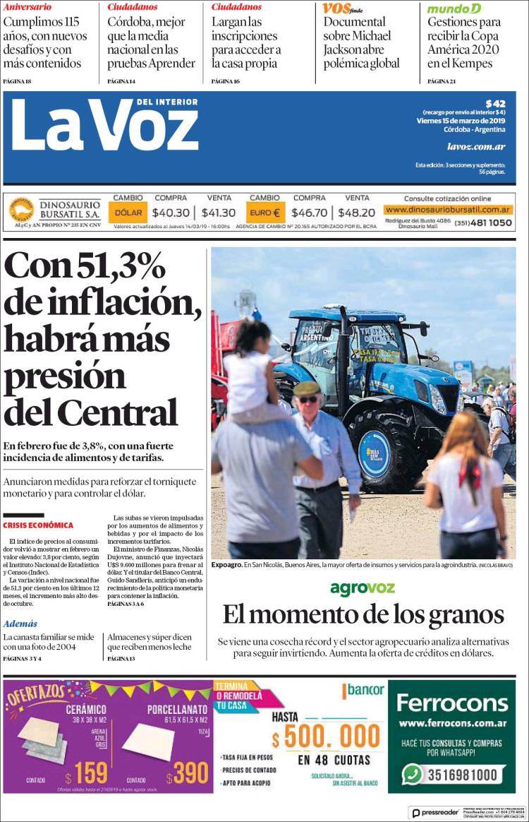 Portada de La Voz del Interior (Argentina)
