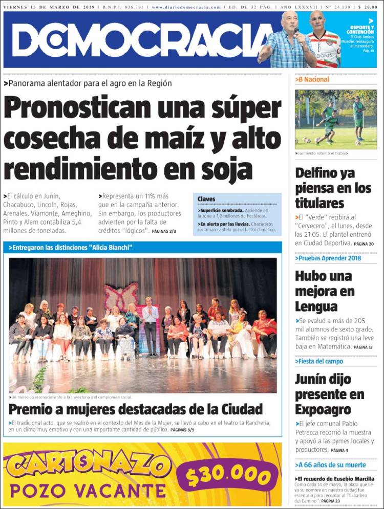 Portada de Diario Democracia (Argentina)