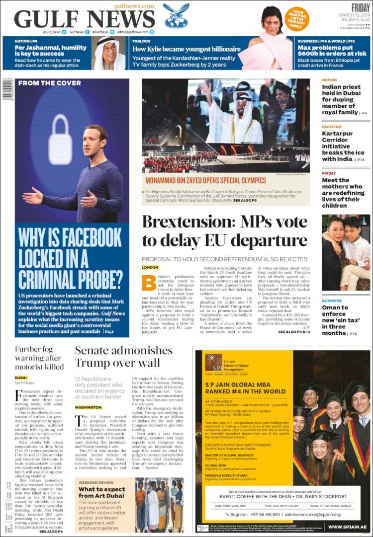 Portada de Gulf News (Asia-Pac&iacute;fico)