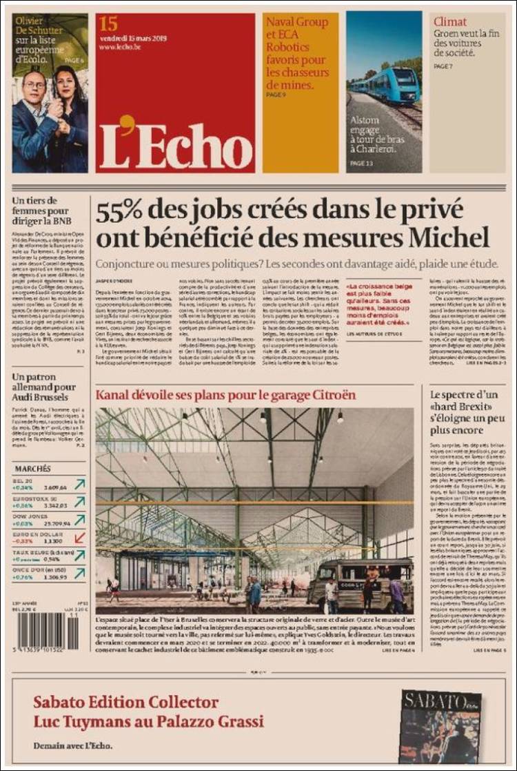 Portada de L'Echo (B&eacute;lgica)
