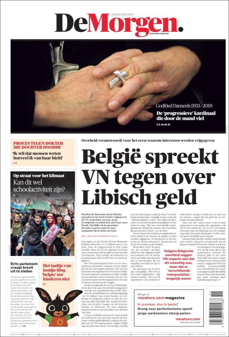 Portada de De Morgen (B&eacute;lgica)