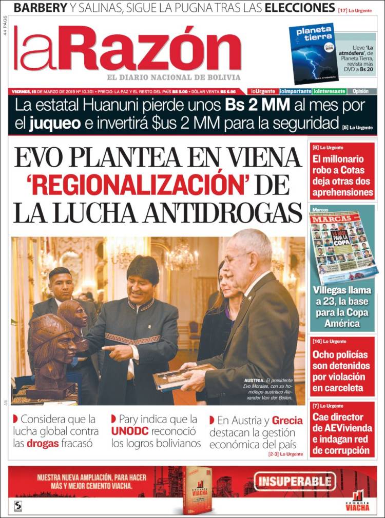 Portada de La Razón (Bolivia)