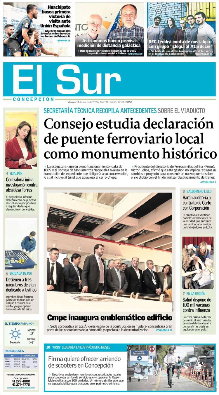 Portada de El Sur (Chile)