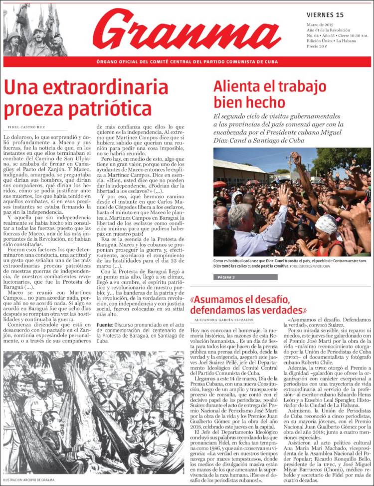 Portada de Granma (Cuba)