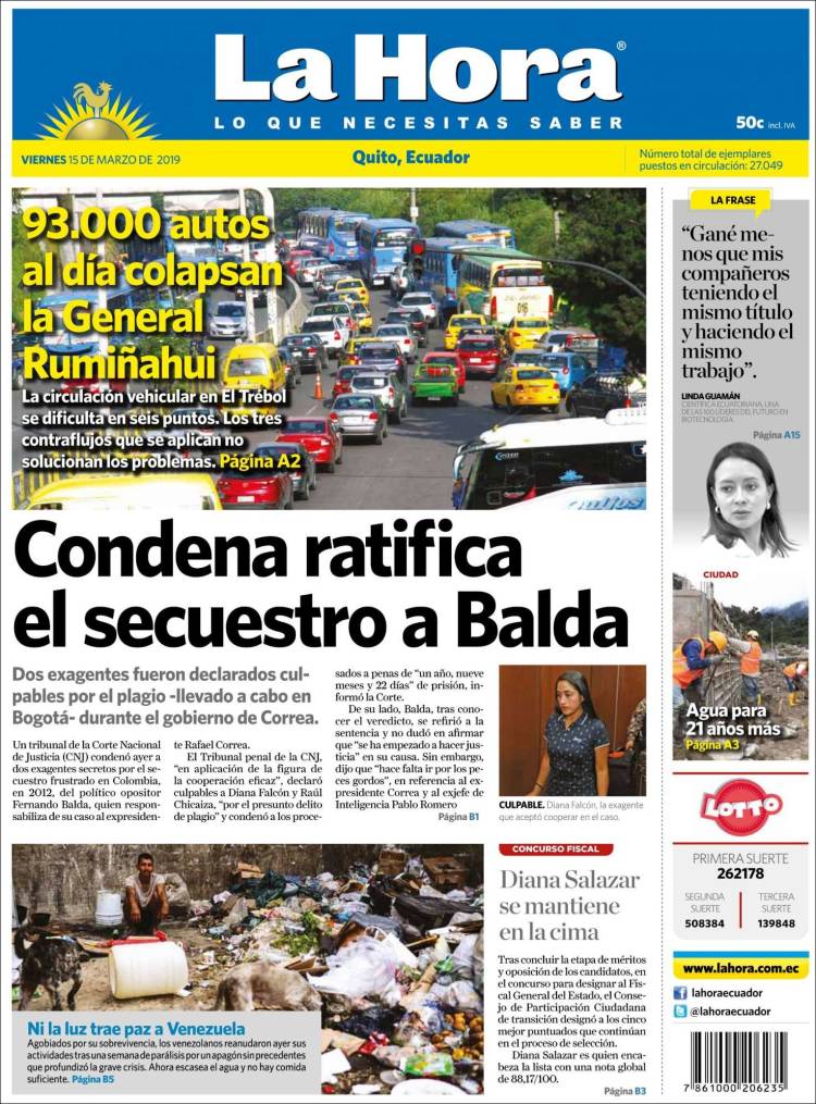 Portada de La Hora - Ecuador (Ecuador)