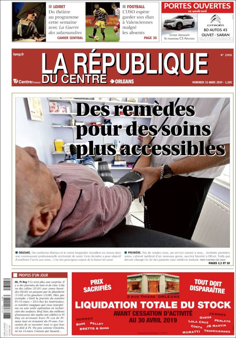 Portada de La République du Centre (Francia)