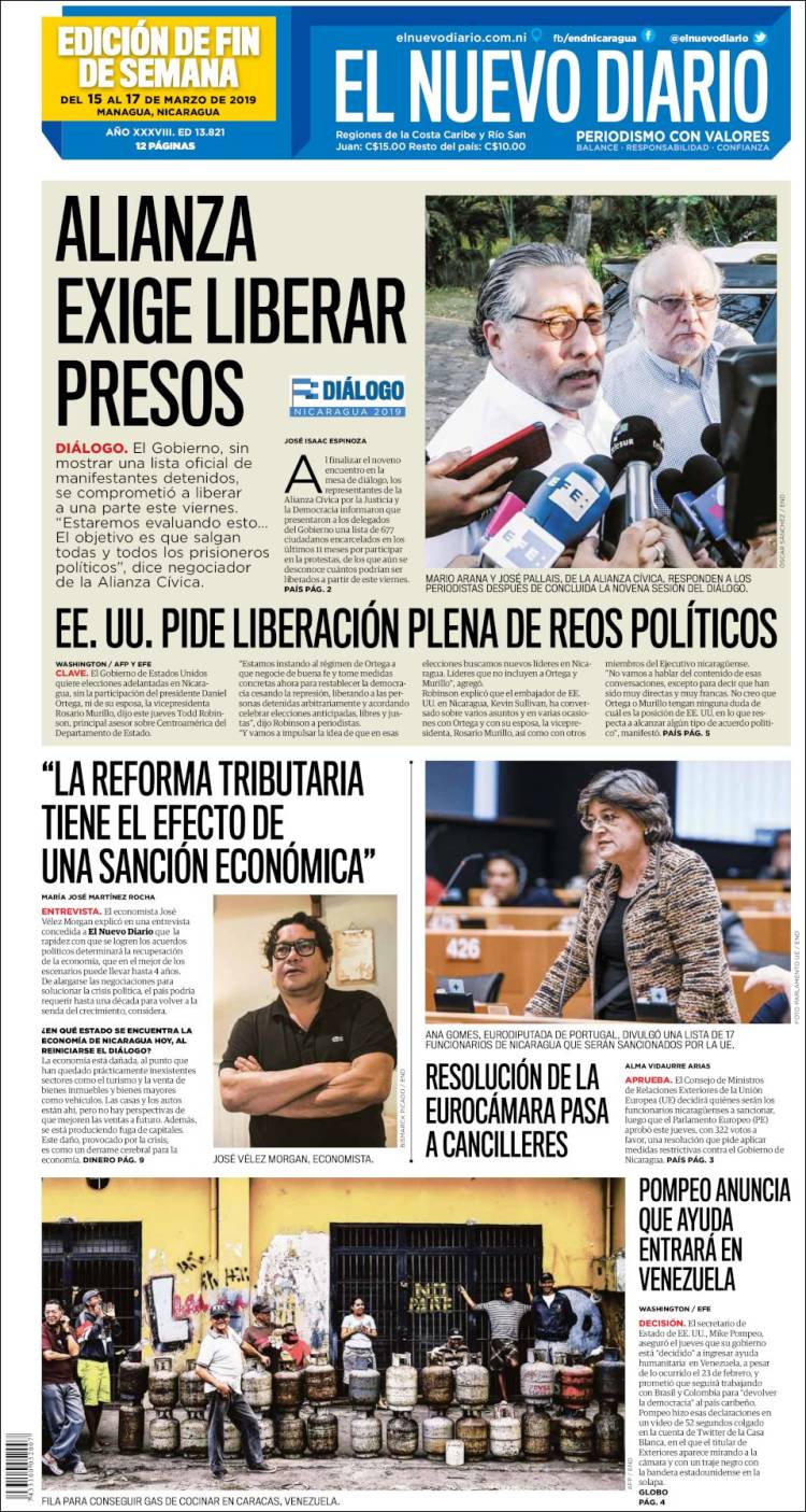 Portada de El Nuevo Diario (Nicaragua)