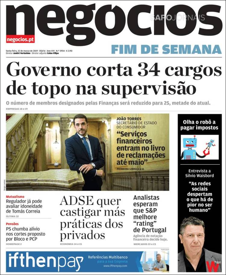 Portada de Jornal de Negócios (Portugal)