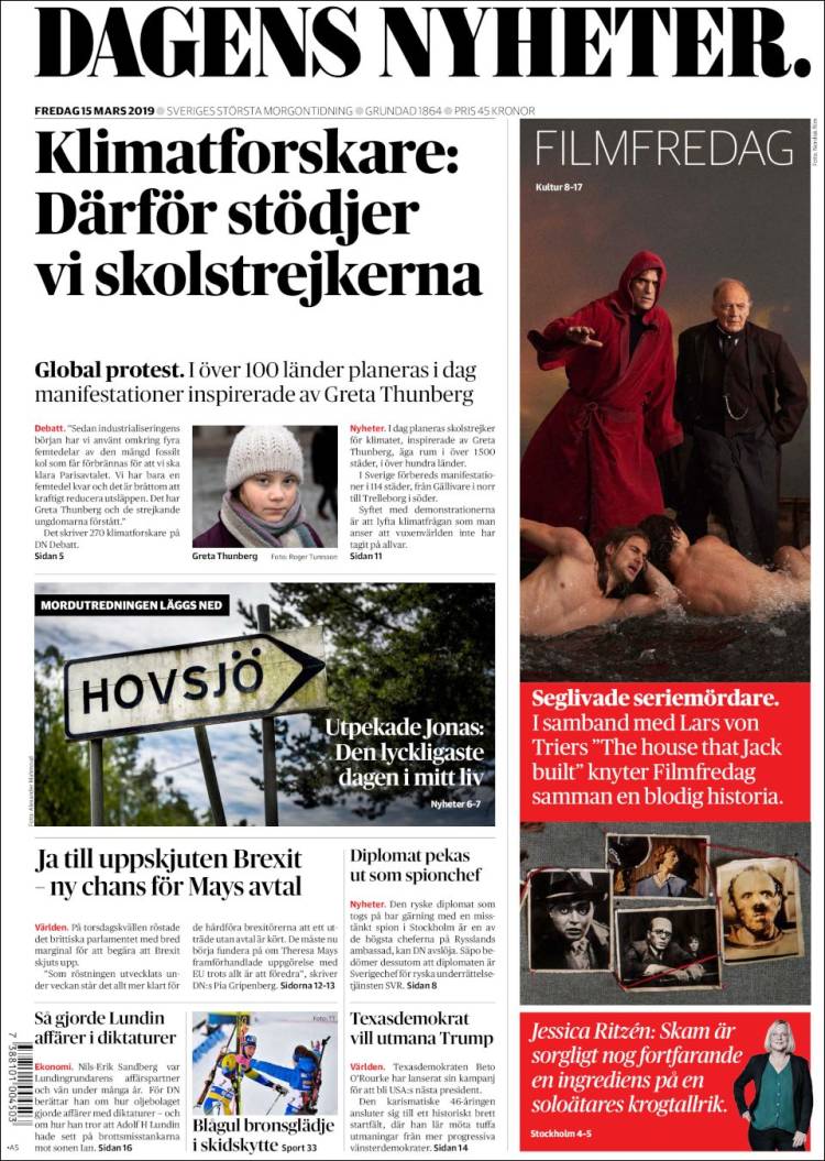Portada de Dagens Nyheter (Suecia)