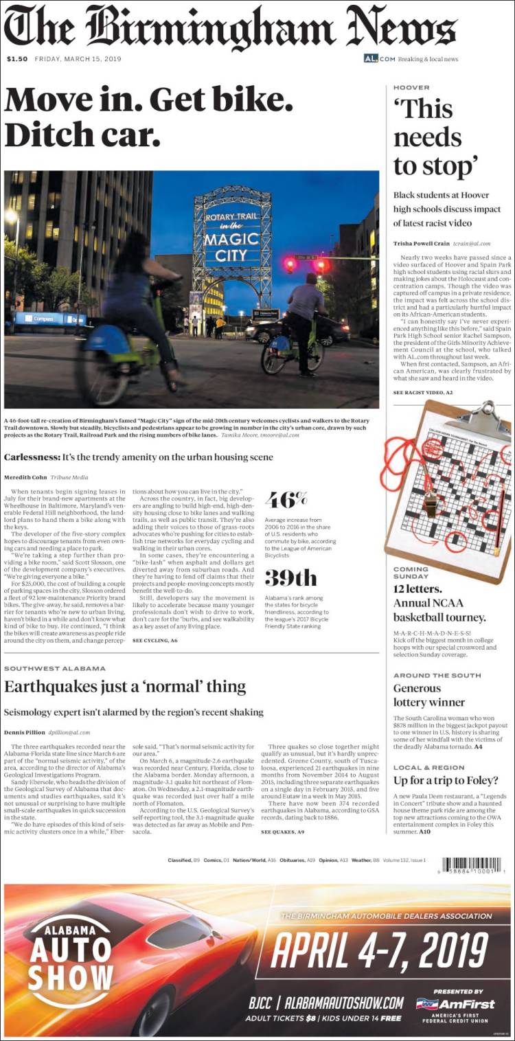 Portada de Birmingham News (USA)