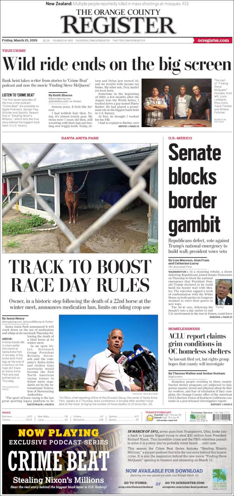 Portada de The Orange County Register (USA)