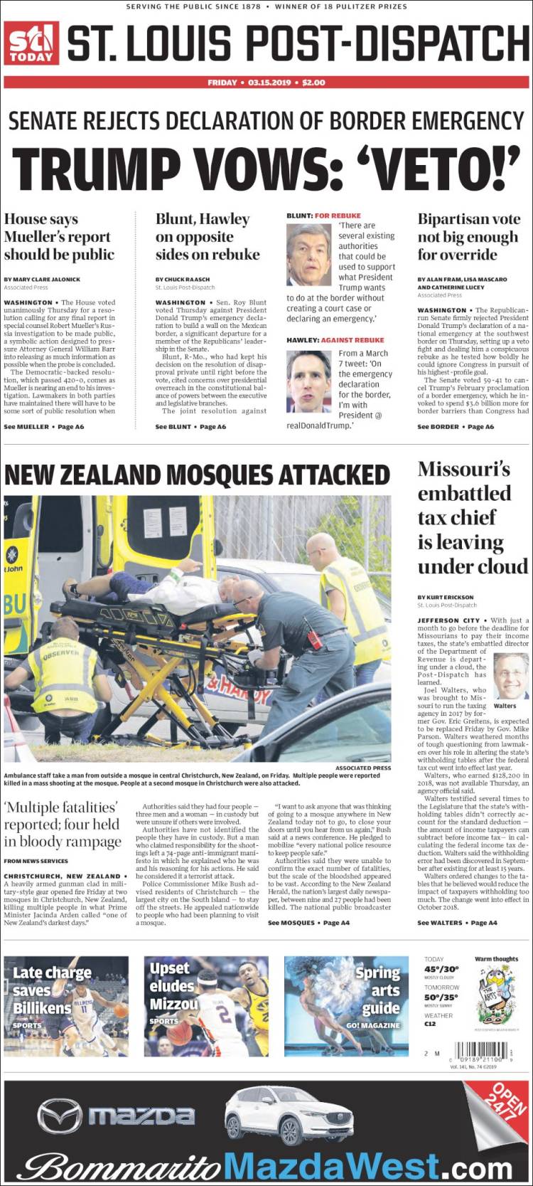 Portada de St. Louis Post-Dispatch (USA)